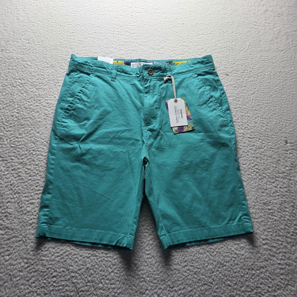 Hudson & Barrow Stretch Chino Shorts Mens 33 Green Turq Cotton 6" Inseam